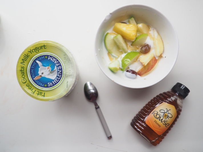 Why not give goats a go?  St Helen's Farm Goats Milk products, yoghurt, honey and fruit salad